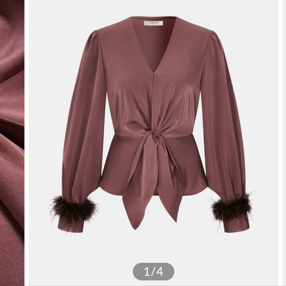 Sandro Mauve Blouse with Feather Cuffs